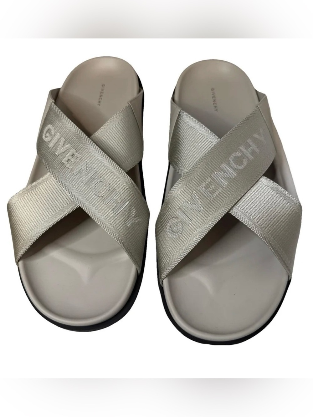 Givenchy Men’s Logo Crossed Strap Sandals – Light Grey | Size 44 (US 11)